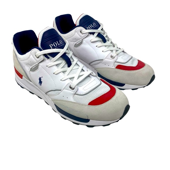 Polo Ralph Lauren Trackster 200 Sneakers Men’s Size 14 White, Blue & Red NWOB - Picture 1 of 12